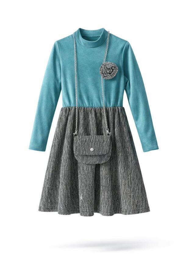 Φόρεμα βελουτέ με τσαντάκι ''silver''