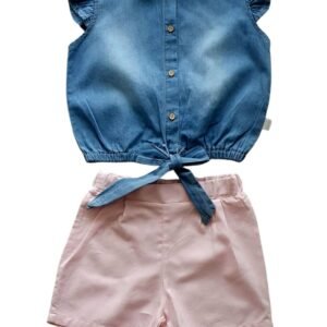 Τζίν Crop top  με ρόζ σορτσάκι (3-7ετών)